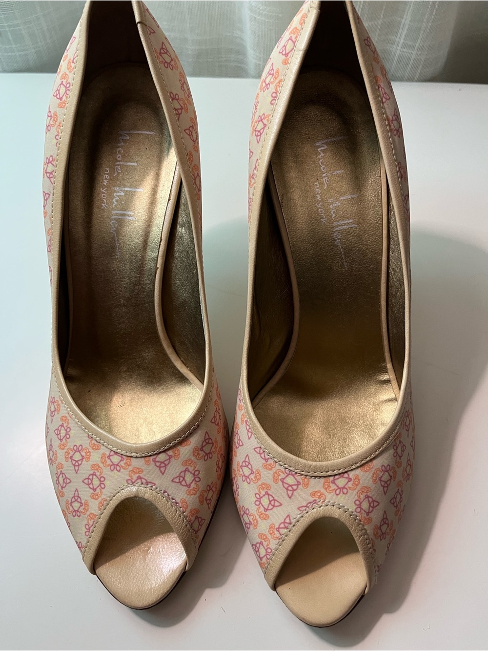 Nicole Miller Women's Peep-Toe Heels in Cream, Pink & Coral